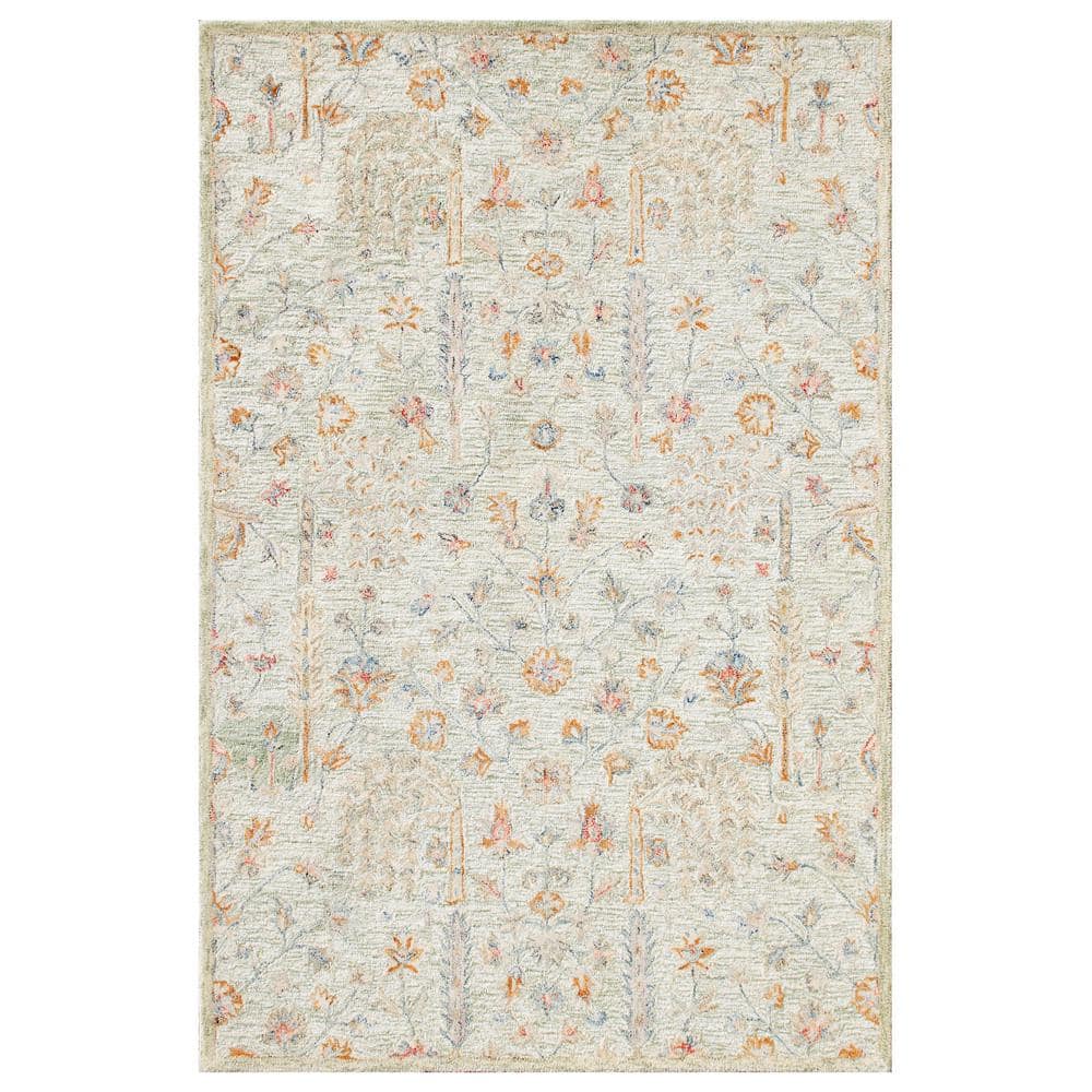 Glenis Green/Cream/Taupe 9 ft. x 12 ft. Traditional Floral Garden Wool Hand
