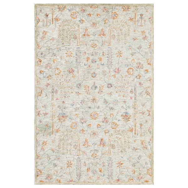 Glenis Green/Cream/Taupe 9 ft. x 12 ft. Traditional Floral Garden Wool Hand Tufted Area Rug