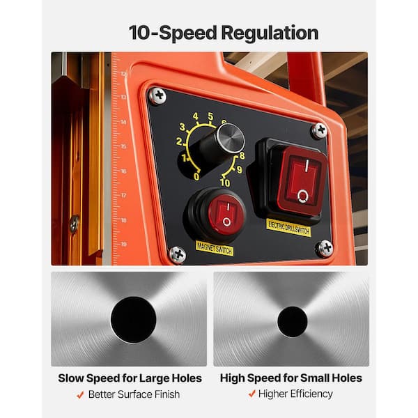 Magnetic Drill Press, 2 in. 0-800 RPM Adjustable Speed Portable Mag Drill Press, with Weldon Shank for Metal Surface