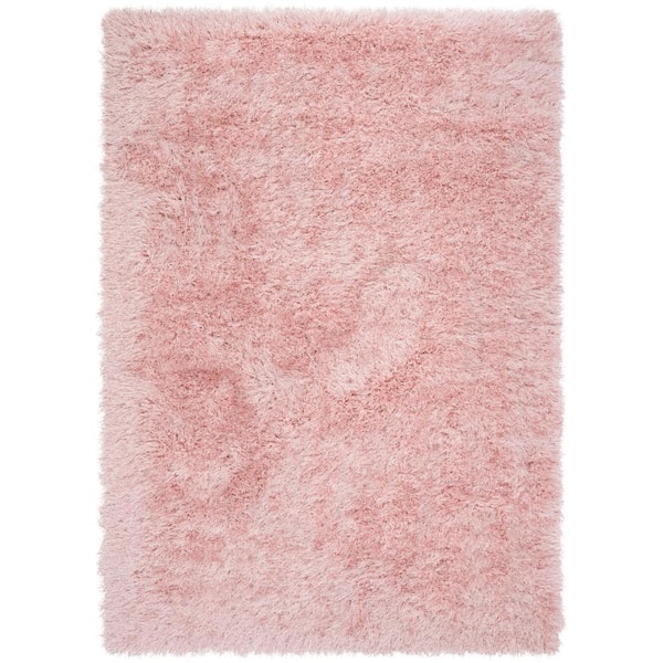 Well Woven Plush Pink 3 ft. 11 in. x 5 ft. 3 in. Kuki Chie Glam Shag Solid Pattern Area Rug
