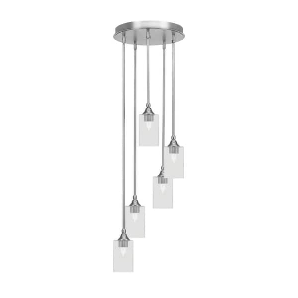 Unbranded Villa 5 Light Brushed Nickel Pendant, Cluster Pendant Light with 4 in. Clear Bubble Glass Shades, No Bulbs Included