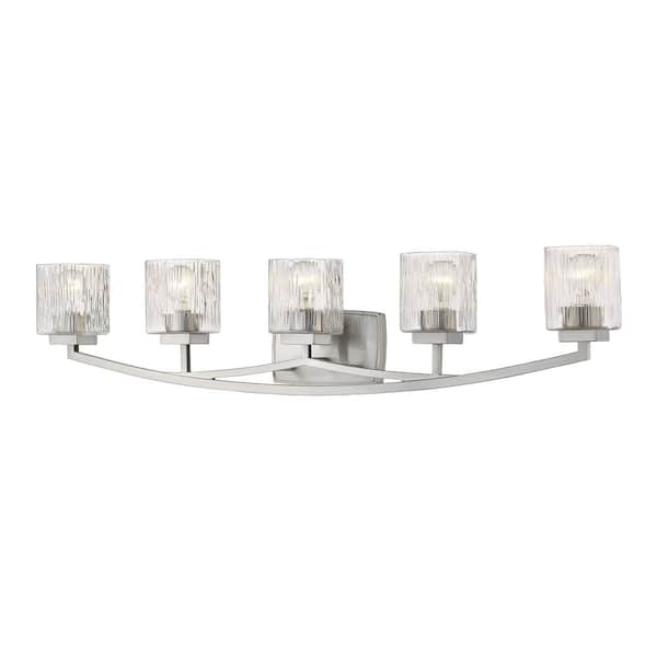 Unbranded Zaid 40 in. 5-Light Brushed Nickel Vanity Light with Chisel Glass