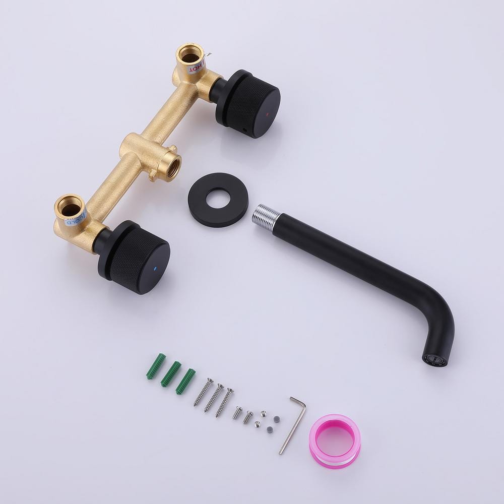 Matte Black Wall-Mount Two-Handle Bathroom Faucet
