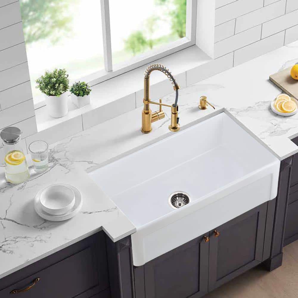 White 30-Inch Ceramic Farmhouse Apron-Front Kitchen Sink