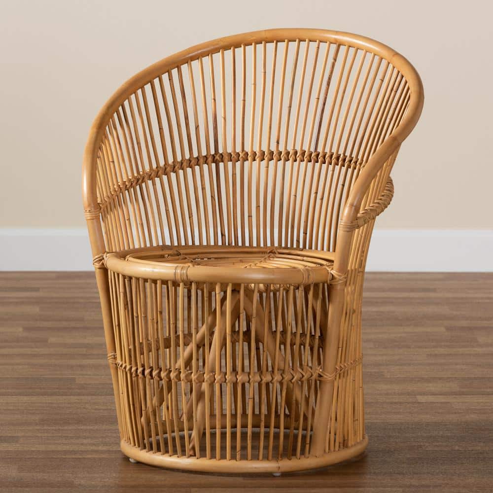 Narva 25" Brown Leather and Rattan Handcrafted Accent Chair