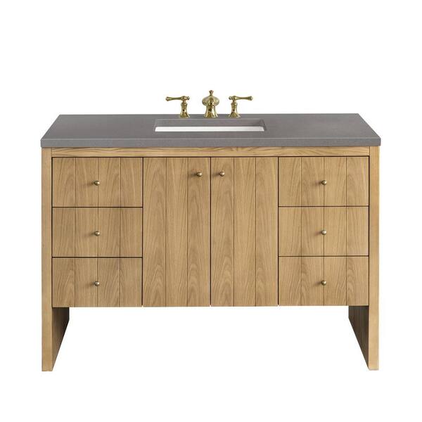 James Martin Vanities Hudson 48.0 in. W x 23.5 in. D x 34.2 in . H Bathroom Vanity in Light Oak with Grey Expo Quartz Top