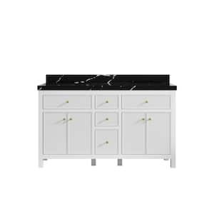 Sonoma 60 in. W x 22 in. D x 36 in. H Double Sink Bath Vanity in White with 2" Calacatta Black Qt. Top