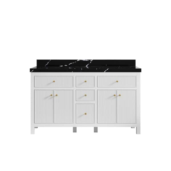 Willow Collections Sonoma 60 in. W x 22 in. D x 36 in. H Double Sink Bath Vanity in White with 2" Calacatta Black Qt. Top