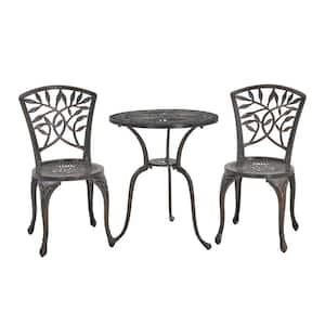 Bronze Frame 3-Piece Cast Aluminum Round Table Bar Height Outdoor Bistro Set