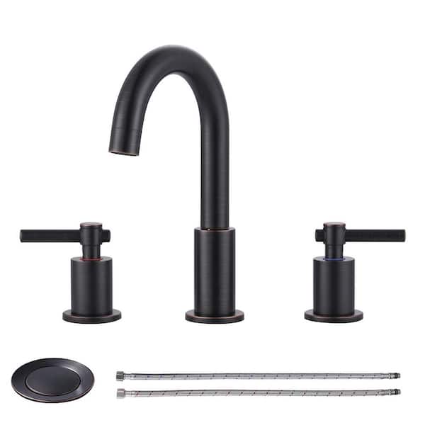 8 in. Widespread 2-Handle High-Arc Spout Bathroom Sink Faucet with Pop-Up Drain in Oil Rubbed Bronze