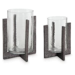 Garekton Antique Pewter/Clear Candle Holder (Set of 2)