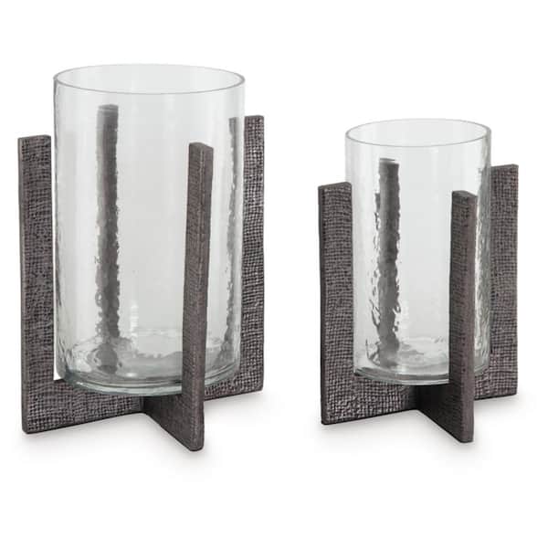 Signature DESIGN BY ASHLEY Garekton Antique Pewter/Clear Candle Holder (Set of 2)