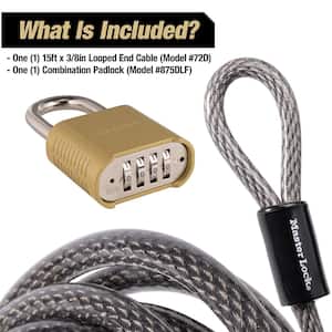 15 ft. Looped End Steel Cable with Resettable Outdoor Combination Lock (Bundle Pack)