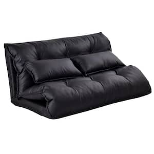 43 in. x 49 in. Black Foldable PU Leather Leisure Floor Sofa Bed with Pillows