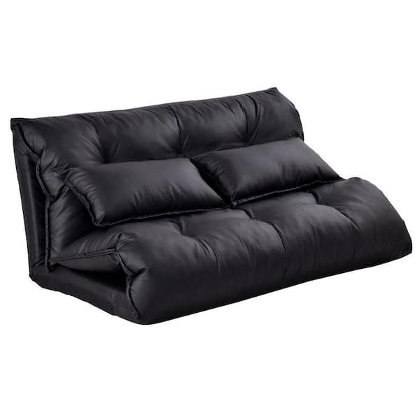 Boyel Living 43 in. x 49 in. Black Foldable PU Leather Leisure Floor Sofa Bed with Pillows