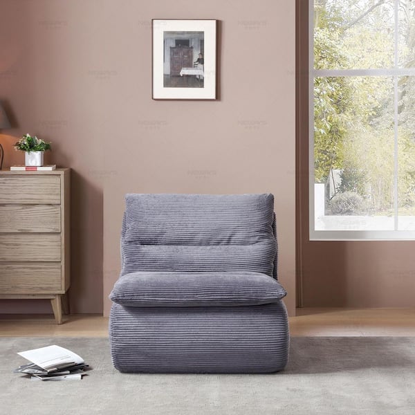 33.4 in. W Armless Corduroy Soft in Gray Compression Lounge Bean Bag for Living Room, Bedroom / Study