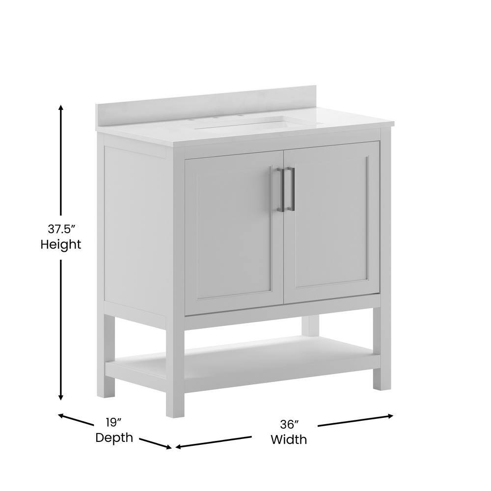 Vivien 36" White Bathroom Vanity with Carrara Marble Countertop