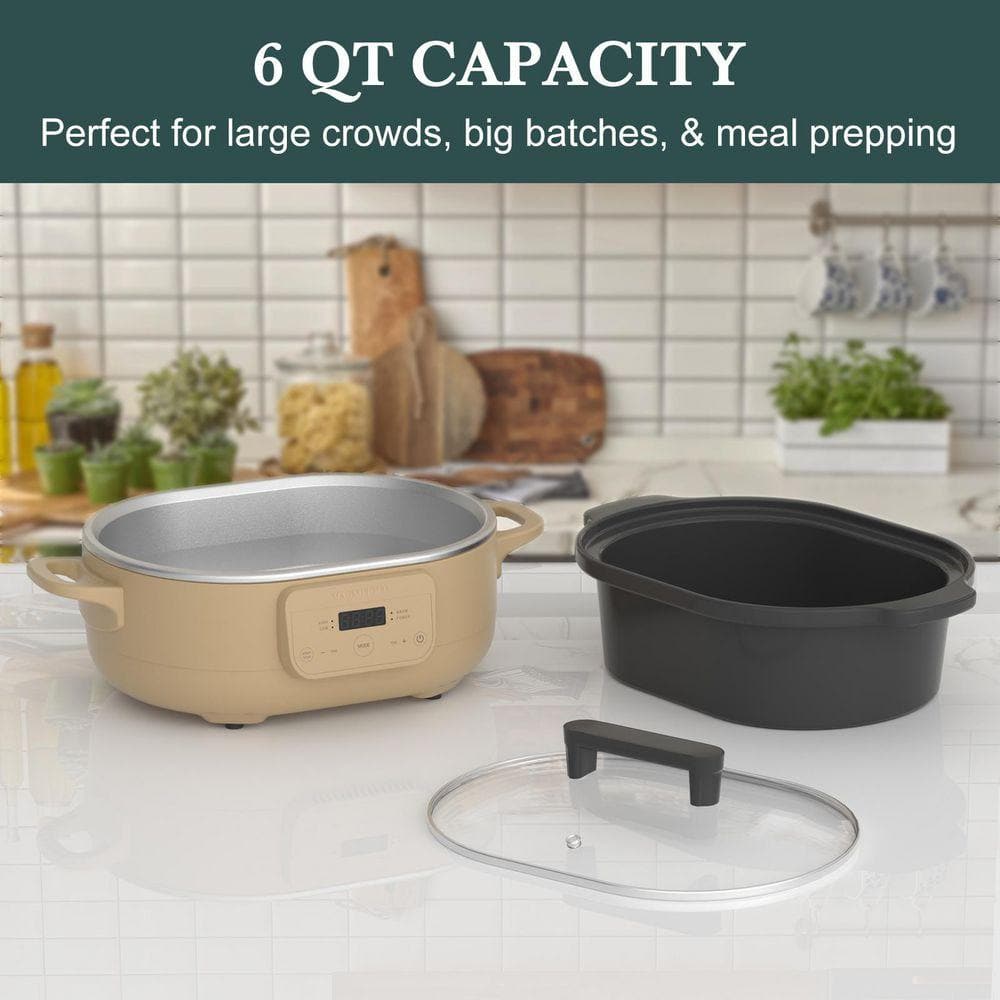 Zing 6Qt. Brown Sugar Color Programmable Slow Cooker with 4 Setting for Family Dinner, Removable Crock SCP60P-TNBK