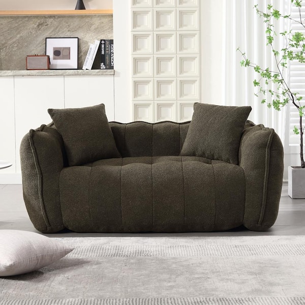 YOFE Olive Green Polyester Chenille Bean Bag Chair with High Resilience Foam Core for 2 People, Loveseat Sofa (Small-Scale)