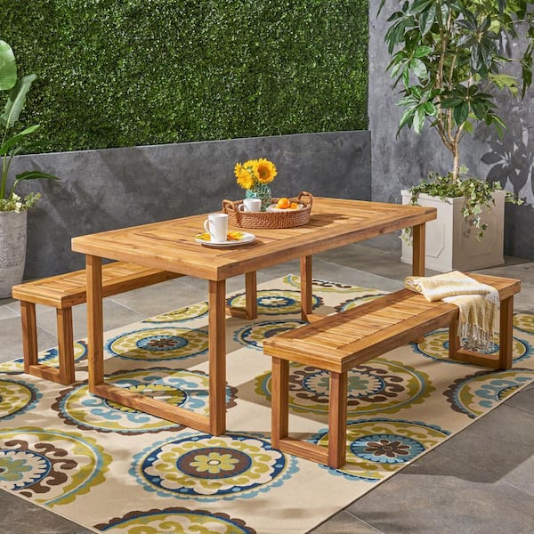 Noble House Nestor Natural 3-Piece Wood Outdoor Dining Set