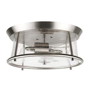 Donny 12.75 in. 2-Light Brushed Nickel Flush Mount with Seeded Glass Shade, Vintage Incandescent Bulb Included