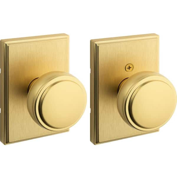 Sora Satin Brass Hall/Closet Rectangle Rose Door Knob