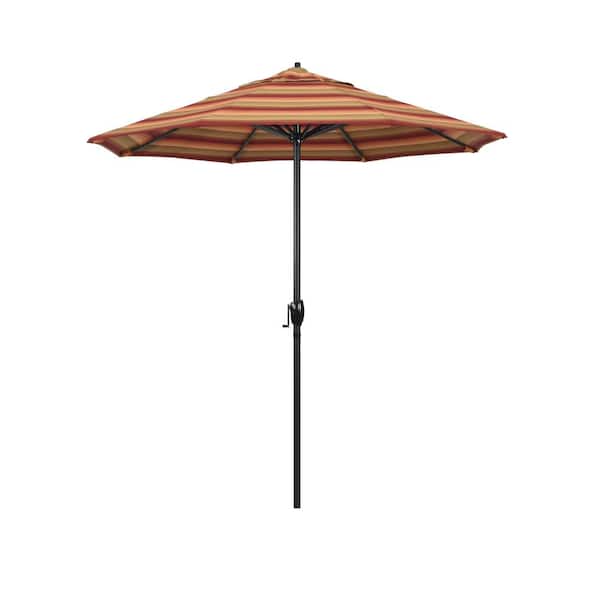 California Umbrella 7.5 ft. Black Aluminum Market Patio Umbrella Auto Tilt in Astoria Sunset Sunbrella