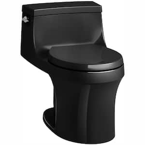 San Souci 12 in. Rough In 1-Piece 1.28 GPF Single Flush Round Toilet in Black Black Seat Included
