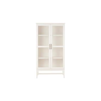 61.1 in. Ivory Wood 4-shelf Standard Bookcase with Glass Door