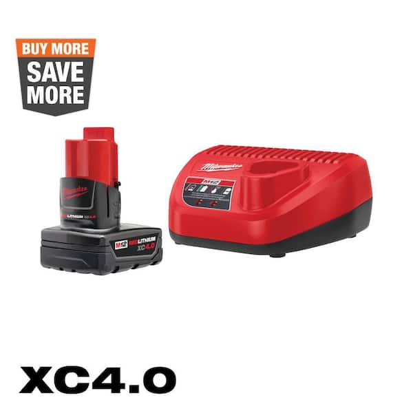 Milwaukee M12 12-Volt Lithium-Ion XC Battery Pack 4.0 Ah and Charger Starter Kit