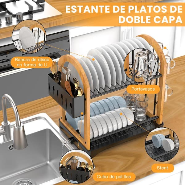Aoibox 2-Tier Dish Rack Set Anti-Rust Dish Drainer Shelf Tableware