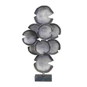 Gray Aluminum Layered Disk Abstract Sculpture with Black Base
