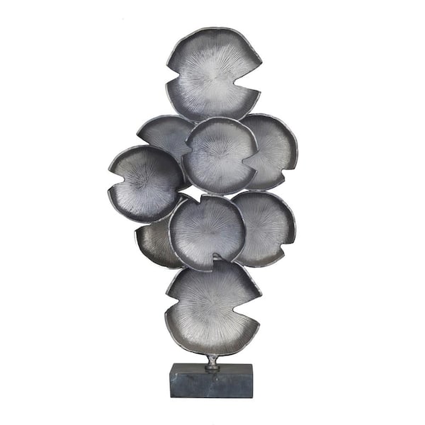 Litton Lane Gray Aluminum Layered Disk Abstract Sculpture with Black Base