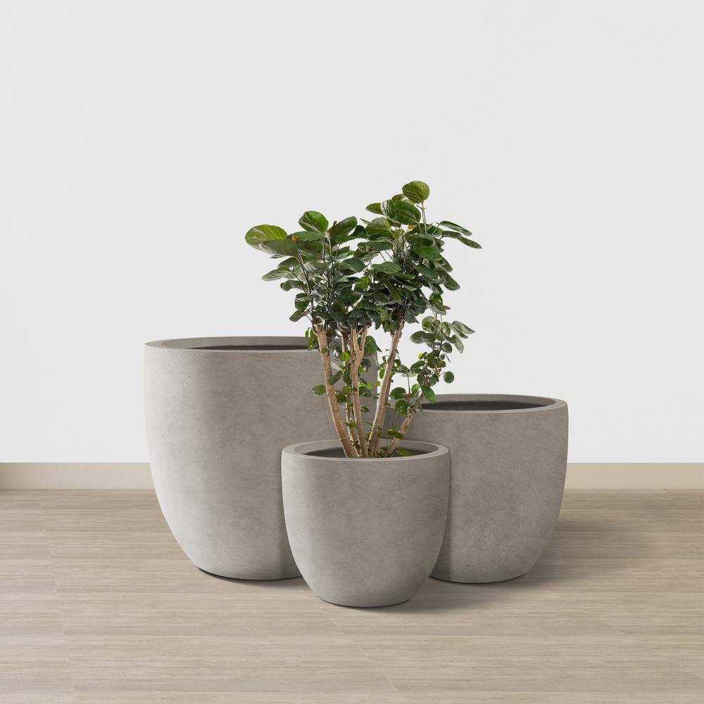 Weathered Concrete Round Planter Set with Drainage Holes