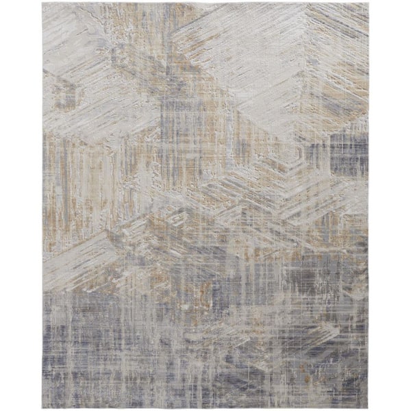 HomeRoots 5 ft. x 8 ft. Tan and Ivory Abstract Area Rug