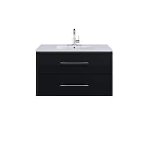 Napa 32 in. W x 18 in. D x 21.38 in. H Single-Sink Bath Vanity Wall Glossy Black White Ceramic Integrated Countertop