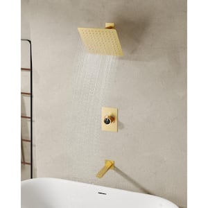 8 in. Single Handle 2-Spray Wall Mount Tub and Shower Faucet in Brushed Gold (Valve Included)
