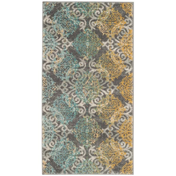 SAFAVIEH Evoke Gray/Ivory Doormat 2 ft. x 4 ft. Geometric Area Rug