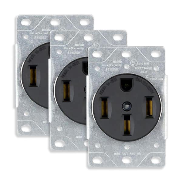 50 Amp 125/250V, Single Straight Blade Range Receptacle Outlet, NEMA 14-50R, Flush Mount, Black (3-Pack)