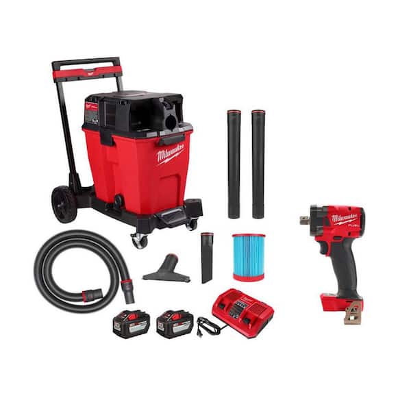 Milwaukee M18 FUEL 12 Gal. DUAL BATTERY Wet/Dry Shop Vacuum Kit with M18 FUEL 1/2 in. Compact Impact Wrench with Pin Detent