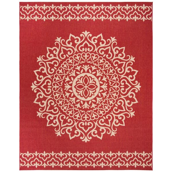 SAFAVIEH Beach House Red/Cream 8 ft. x 10 ft. Medallion Indoor/Outdoor Patio  Area Rug