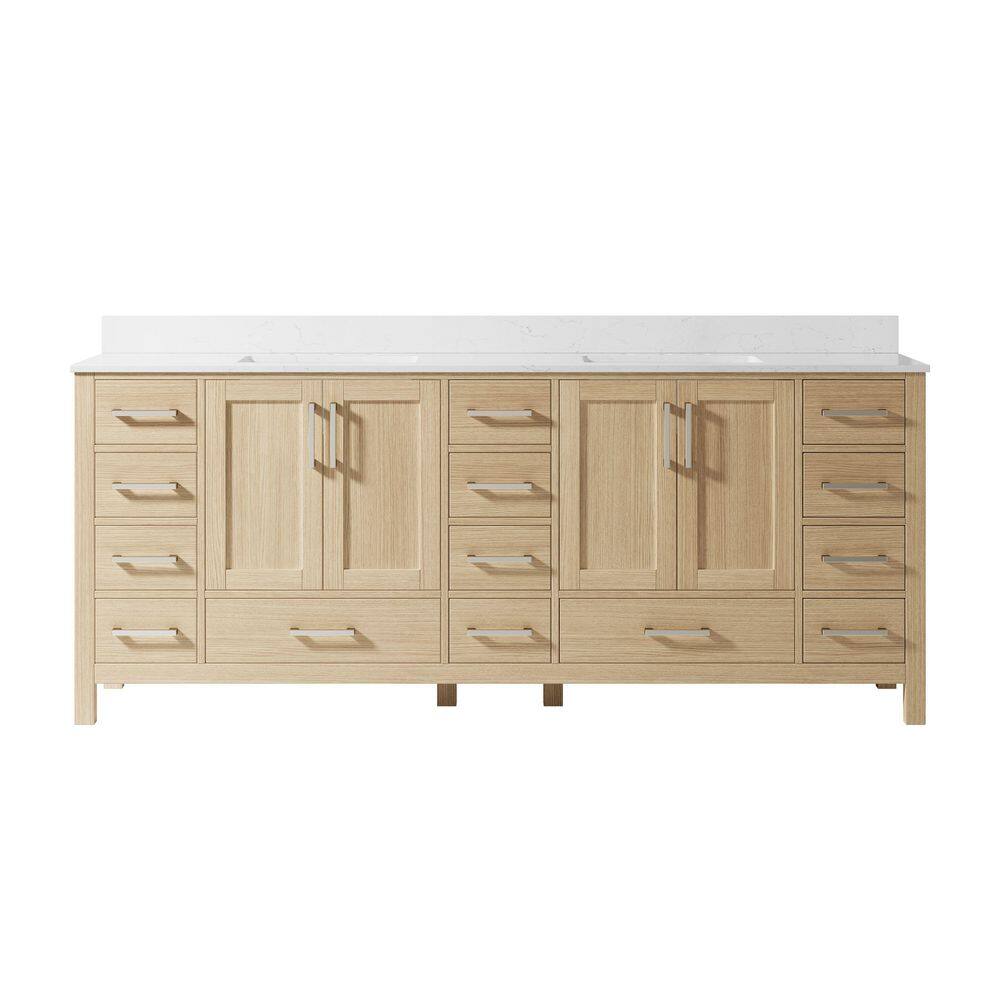 OSA 84 in. W Solid Wood Freestanding Soft Close OAK Bath Vanity with White Cultured Marble Top, Backsplash, Assembled price history on PriceWatchPro