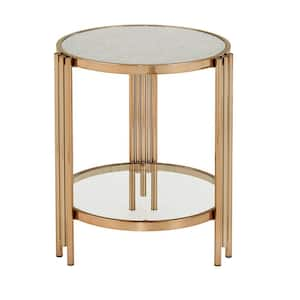 Champagne Gold Finish Textured Glass Table with Shelf