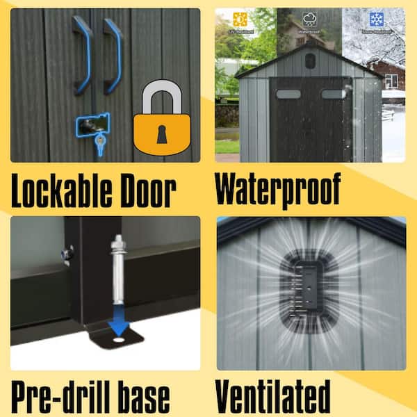 8 ft. W x 10 ft. D Resin Shed with Lockable Door and Windows and Vents, Outside Tool Storage Sheds in Grey (78 sq. ft. )