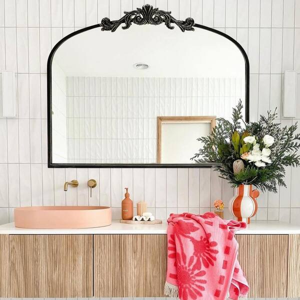 LuxHomez 35.8 in. W x 29.1 in. H Black Vintage Arched Metal