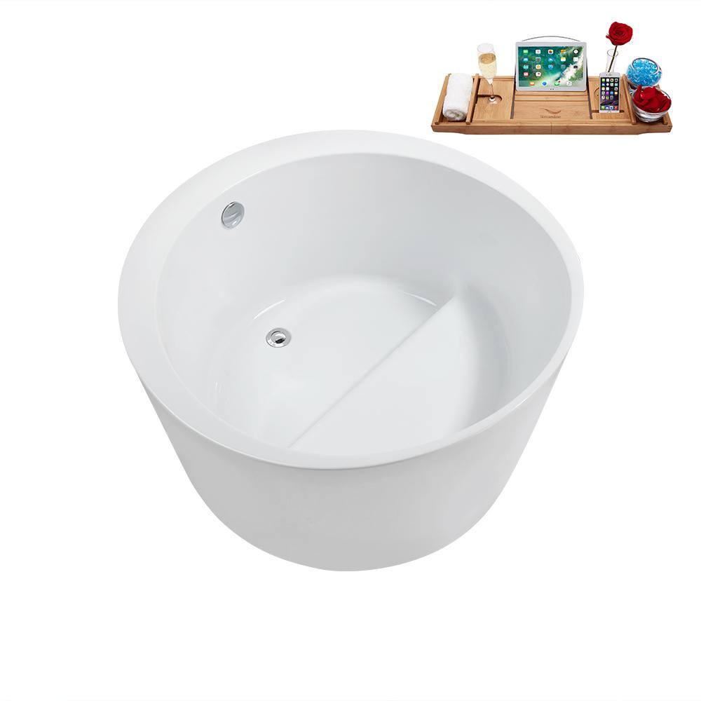 43.3'' Glossy White Round Acrylic Freestanding Soaking Tub