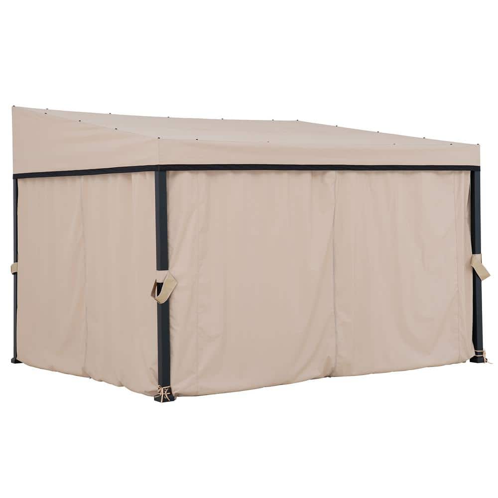 Sunjoy 10 x 12 ft Beige Aluminum Wall-Mounted Gazebo with Curtains