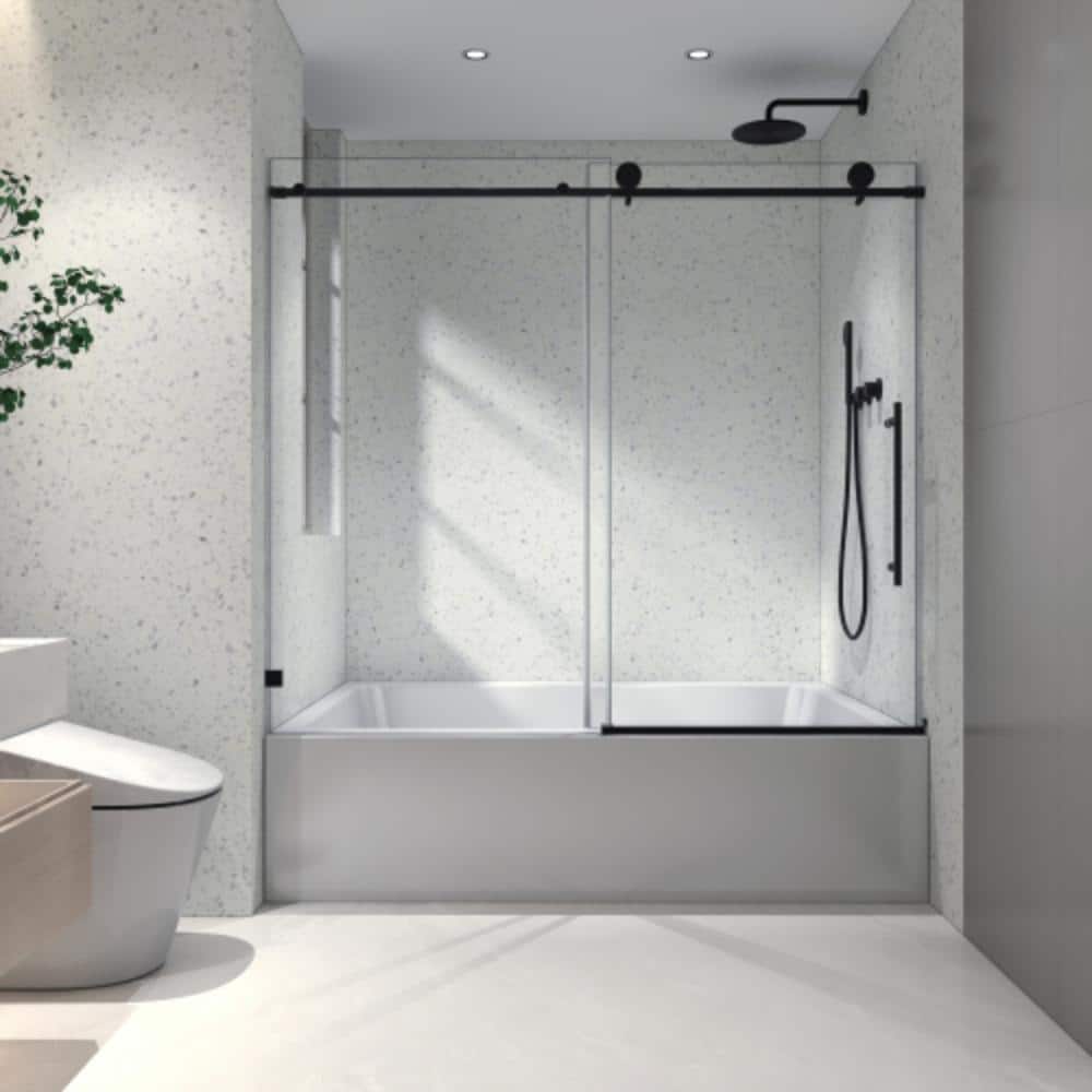 60in. x 63in. Frameless Matte Black Shower Door, Soft-Close, 5/16in. Tempered Glass, Nano Coating & Anti-Explosion Film price history on PriceWatchPro