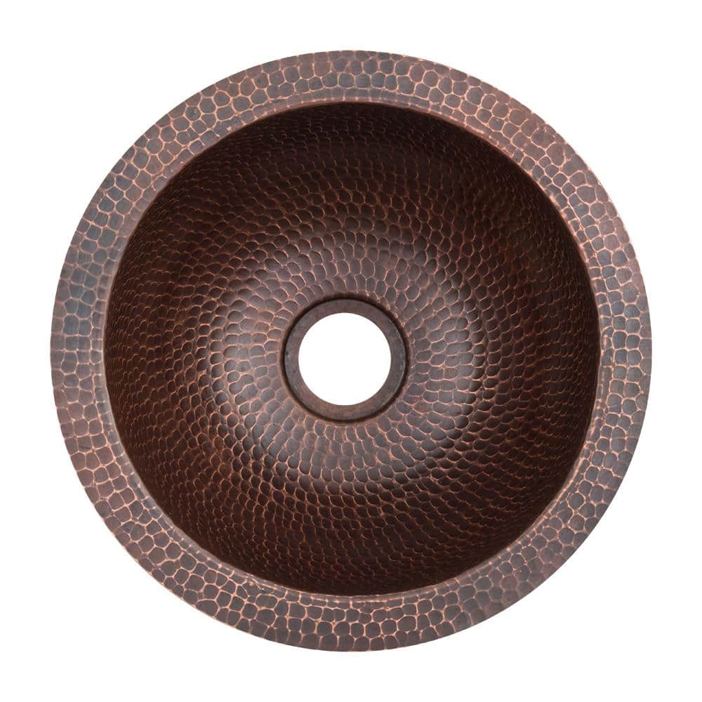 10" Round Hammered Copper Under Counter Bathroom Sink