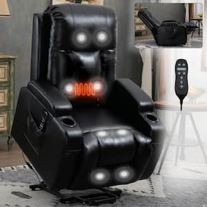 Black PU Leather Motor Power Lift Massage Recliner Chair with USB Port